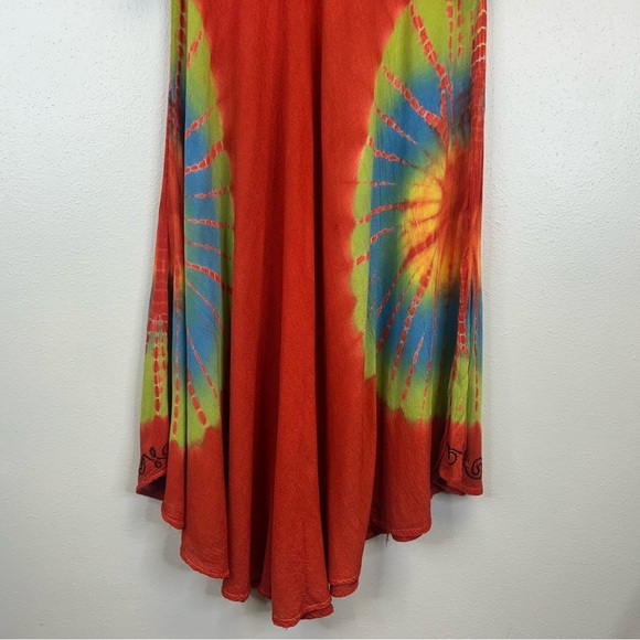 Vintage 90s Women's One Size Tie-Dye Bohemian Dress Dark Orange Hippie Festival - Picture 12 of 13